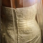 Megan's dress, lit through stained glass