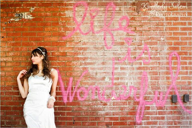 bridal model in front of life is wonderful graffitti