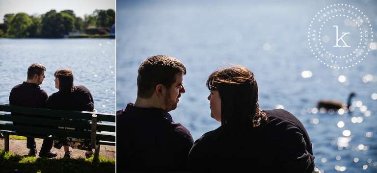 engaged couple and lake in background - long island